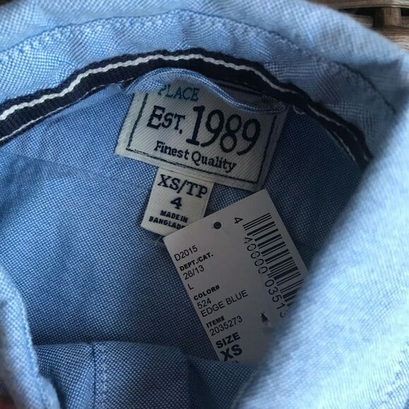 Children's Place Boys Shirt Size 4 Button Front Blue Striped Oxford Cloth NEW - Picture 3 of 5
